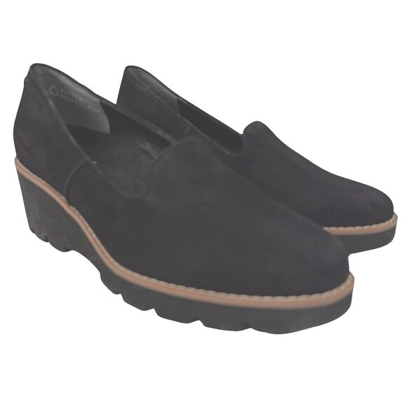 Vionic Wedge Suede Shoes Sz 10 Black Willa Leather Slip On Comfort Orthotic - Picture 3 of 11